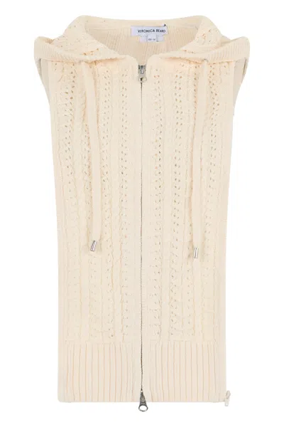 Veronica Beard Sleeveless Hooded Cardigan Jacket In Panna