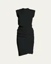 Veronica Beard Sleeveless Ruched Poplin Shirtdress In Black