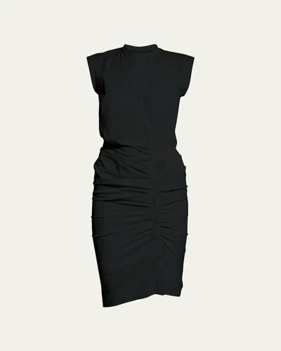 Veronica Beard Sleeveless Ruched Poplin Shirtdress In Black