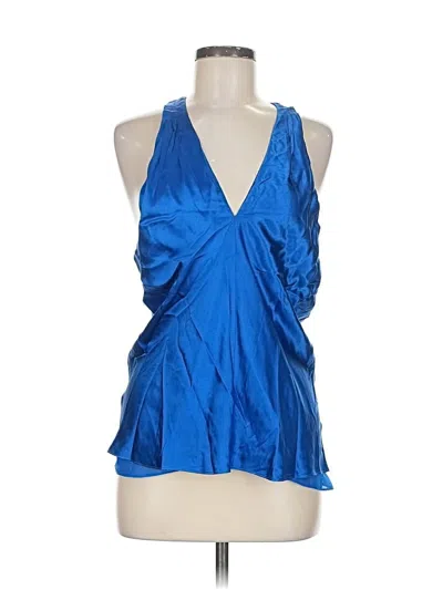 Pre-owned Veronica Beard Sleeveless Silk Top Blue Plunge Neckline Tops