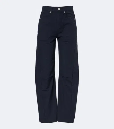 Veronica Beard Sloan Cotton Barrel-leg Pants In Blue