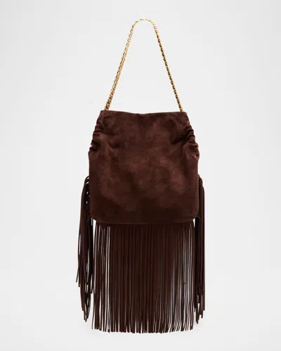 Veronica Beard Slouch Large Fringe-trim Suede Tote Bag In Brown