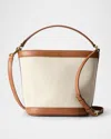 Veronica Beard Small Canvas Bucket Bag In Natural Linenhazelwood