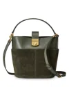 Veronica Beard Small Crest Lock Leather Bucket Bag In Pine