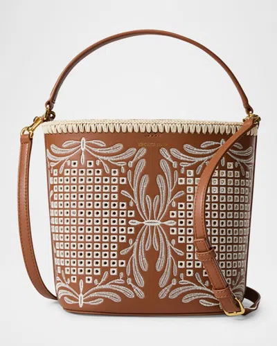Veronica Beard Small Eyelet Feed Shoulder Bag In Leather In Brown