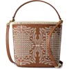 Veronica Beard Small Feed Embroidered Leather Top Handle Bag In Brown