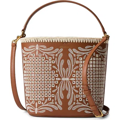 Veronica Beard Small Feed Embroidered Leather Top Handle Bag