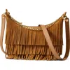Veronica Beard Small Fortune Fringe Suede Shoulder Bag In Brown