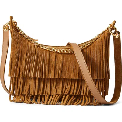 Veronica Beard Small Fortune Fringe Suede Shoulder Bag In Brown