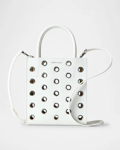 Veronica Beard Small Grommet Leather Shopper Crossbody Bag In Off White Silver