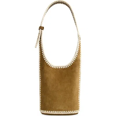 Veronica Beard Small Whipstitch Loop Suede Shoulder Bag In Brown