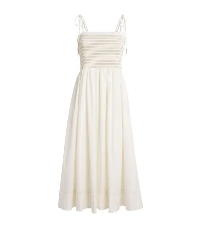 Veronica Beard Smocked Kaela Midi Dress In White
