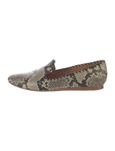 Pre-owned Veronica Beard Snakeskin Animal Print Loafers In Gray