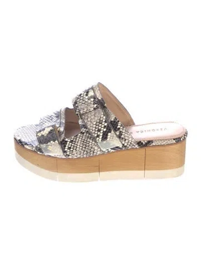 Pre-owned Veronica Beard Snakeskin Animal Print Slides In Gray