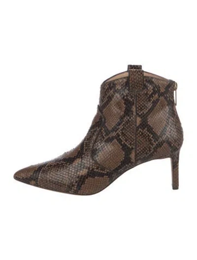 Pre-owned Veronica Beard Snakeskin Animal Print Western Boots In Brown