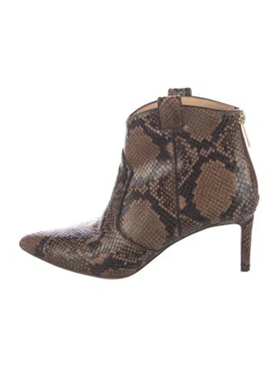 Pre-owned Veronica Beard Snakeskin Animal Print Western Boots In Brown