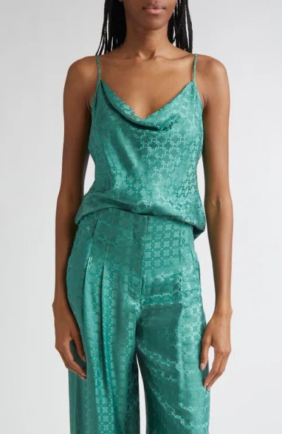 Veronica Beard Sola Cowl Neck Satin Camisole In Green