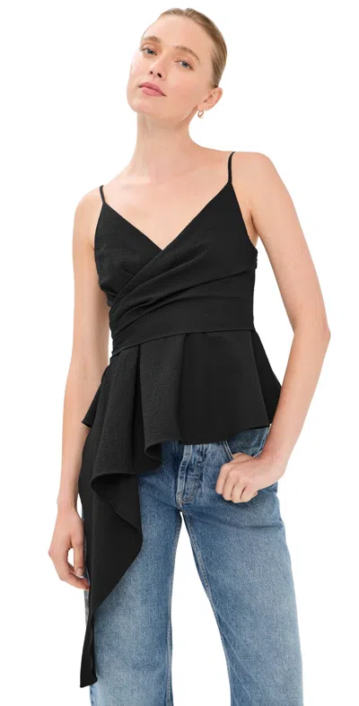Veronica Beard Solange Faux Wrap Asymmetric Hem Peplum Top In Black
