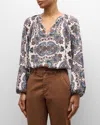 Veronica Beard Solay Paisley-print Crepe Blouse In Off White Multi