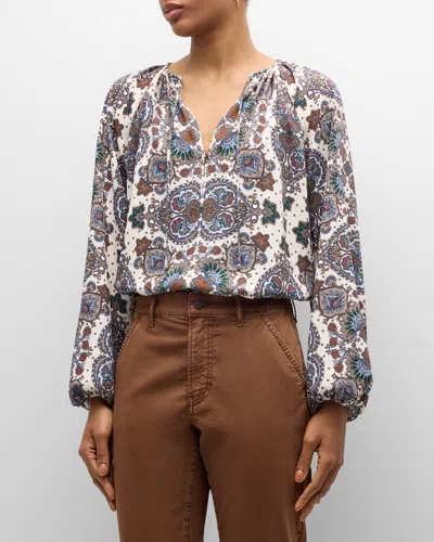 Veronica Beard Solay Paisley-print Crepe Blouse In Off-white