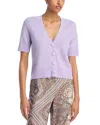 Veronica Beard Solene Short Sleeve Cashmere Button-up Sweater In Soft Lilac