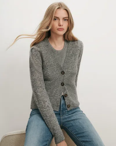 Veronica Beard Solene Pointelle Cardigan In Heather Grey
