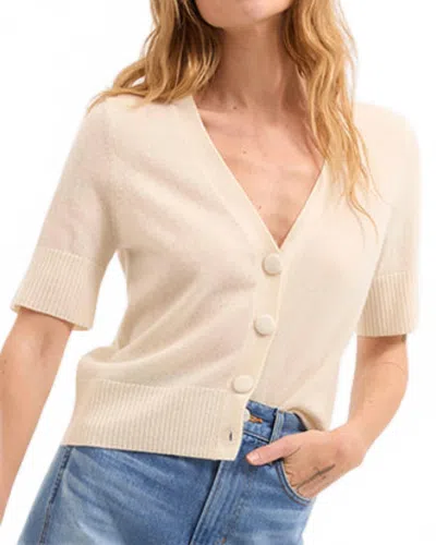 Veronica Beard Solene Short Sleeve Cashmere Cardigan In Ivory In Multi