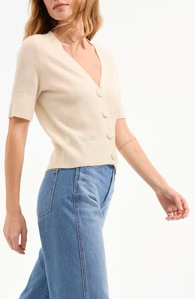 Veronica Beard Solene Short Sleeve Cashmere Cardigan In Ivory