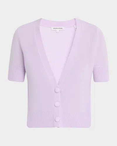 Veronica Beard Solene Short-sleeve Cashmere Cardigan In Soft Lilac