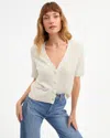 Veronica Beard Solene Short Sleeve Cashmere Cardigan In White