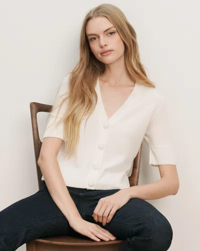 Veronica Beard Solene Short-sleeve Cashmere Cardigan In White