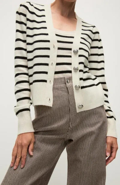 Veronica Beard Solene Stripe Cashmere Cardigan In Ivory Black