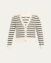 Veronica Beard Solene Stripe Cashmere Cardigan In Ivory Black