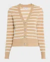 Veronica Beard Solene Stripe Cashmere Cardigan In Sand Ivory