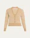 Veronica Beard Solene Stripe Cashmere Cardigan In Sand Ivory