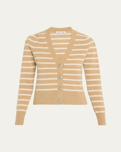 Veronica Beard Solene Stripe Cashmere Cardigan In Sand Ivory