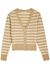 Veronica Beard Solene Striped-intarsia Cashmere Cardigan In Sand