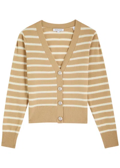 Veronica Beard Solene Striped-intarsia Cashmere Cardigan In Sand