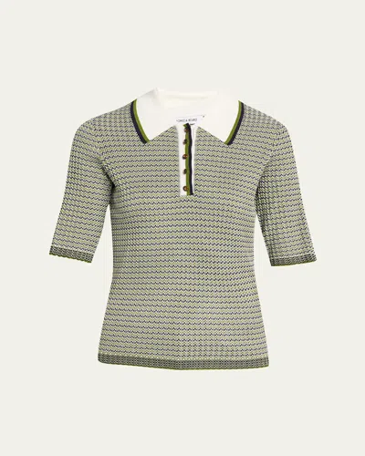 Veronica Beard Soza Compact Knit Polo Top In Green