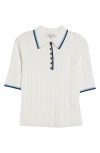 Veronica Beard Soza Tipped Pointelle Sweater In Off-white