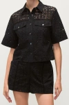 Veronica Beard Spruce Cropped Broderie Anglaise Cotton Shirt In Black