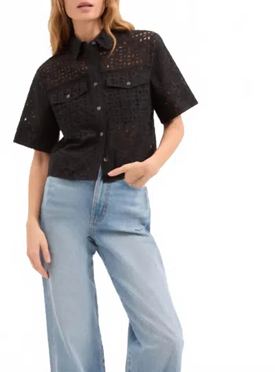 Veronica Beard Spruce Eyelet Short-sleeve Button-down In Black