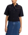 Veronica Beard Spruce Cropped Broderie Anglaise Cotton Shirt In Black
