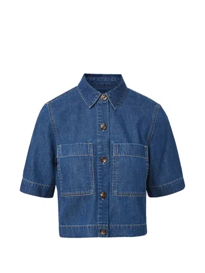 Veronica Beard Spruce Short-sleeve Denim Shirt In Blue
