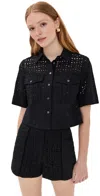 Veronica Beard Spruce Cropped Broderie Anglaise Cotton Shirt