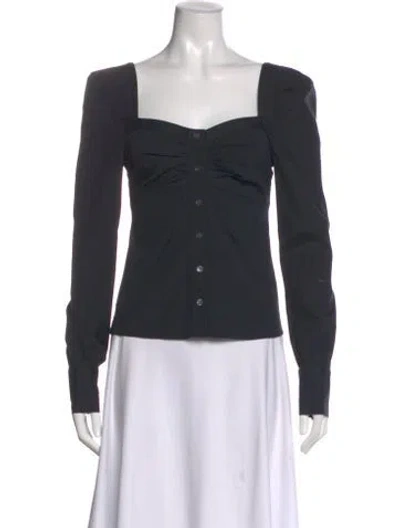 Pre-owned Veronica Beard Square Neckline Long Sleeve Blouse In Gray