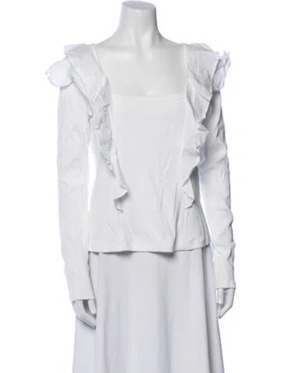 Pre-owned Veronica Beard Square Neckline Long Sleeve Blouse In White