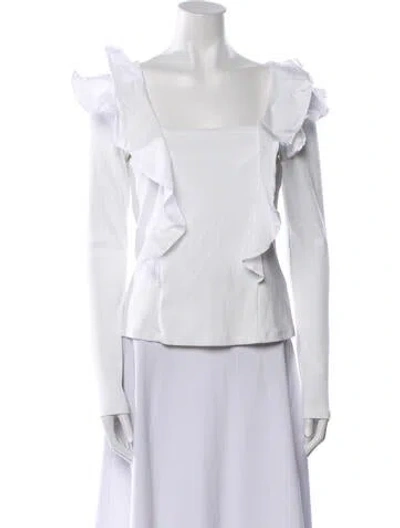 Pre-owned Veronica Beard Square Neckline Long Sleeve Blouse In White