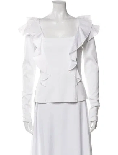 Pre-owned Veronica Beard Square Neckline Long Sleeve Top In White