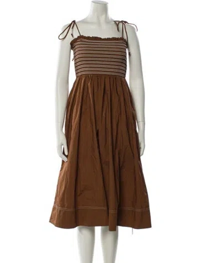 Pre-owned Veronica Beard Square Neckline Midi Length Dress In Brown